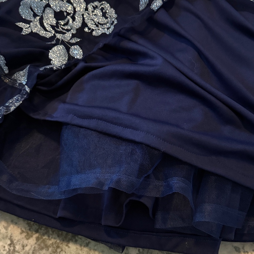 Trixxi Deep Blue Dress with Glitter Roses - Picture 5 of 6